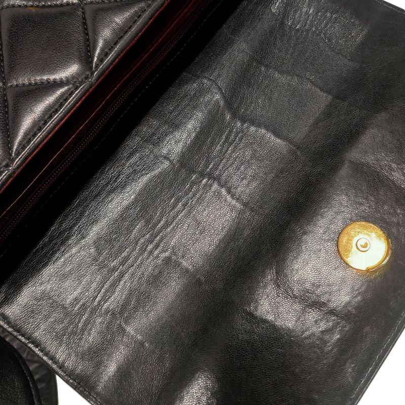 Chanel Matelasse Leather Shoulder Bag Lambskin Black 2nd Unit Coco Mark