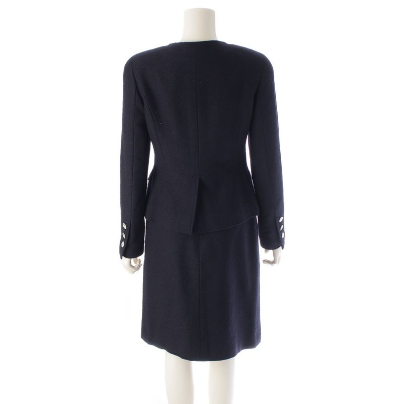 Chanel 97P Wool And Nylon Collarless Jacket Skirt Set-up P07187v05407 Navy 36