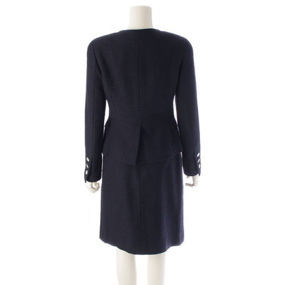 Chanel 97P Wool And Nylon Collarless Jacket Skirt Set-up P07187v05407 Navy 36