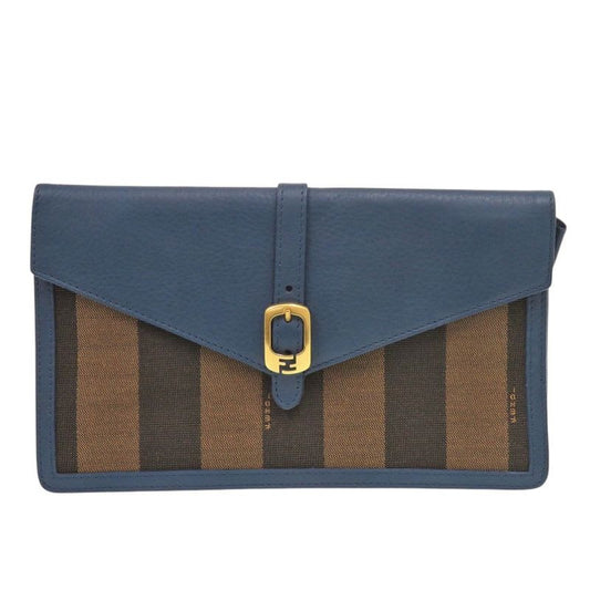 Fendi Pecan Pattern 8 M0284 Leather Canvas Blue Brown Clutch Bag 0475