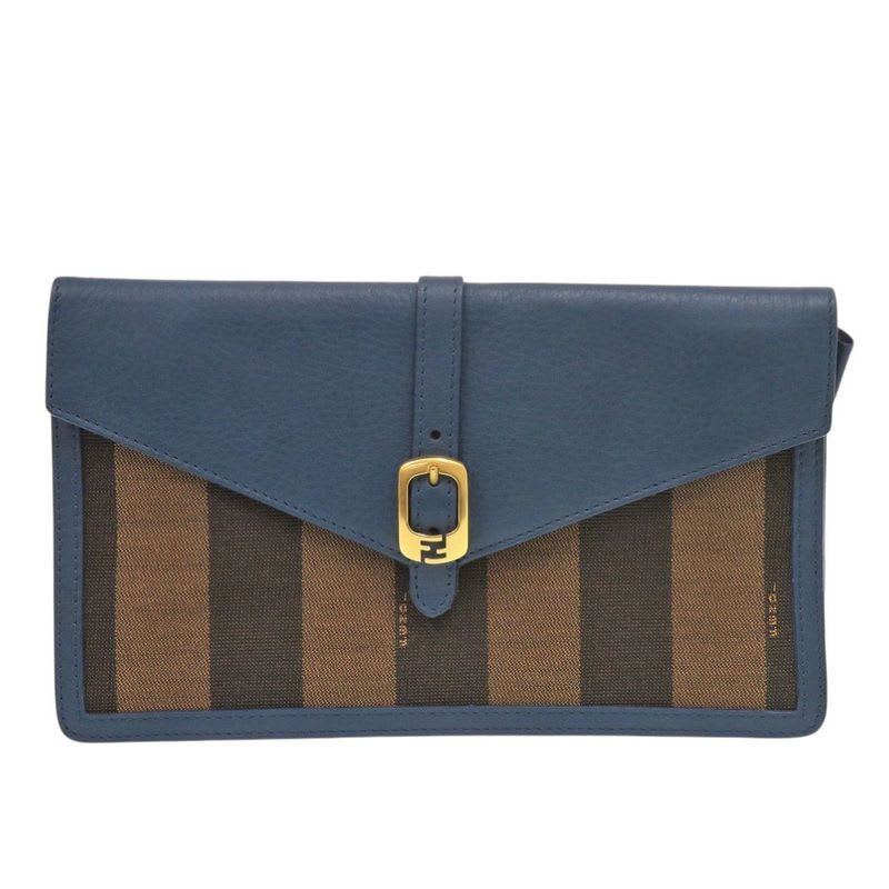Fendi Pecan Pattern 8 M0284 Leather Canvas Blue Brown Clutch Bag 0475