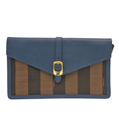 Fendi Pecan Pattern 8 M0284 Leather Canvas Blue Brown Clutch Bag 0475