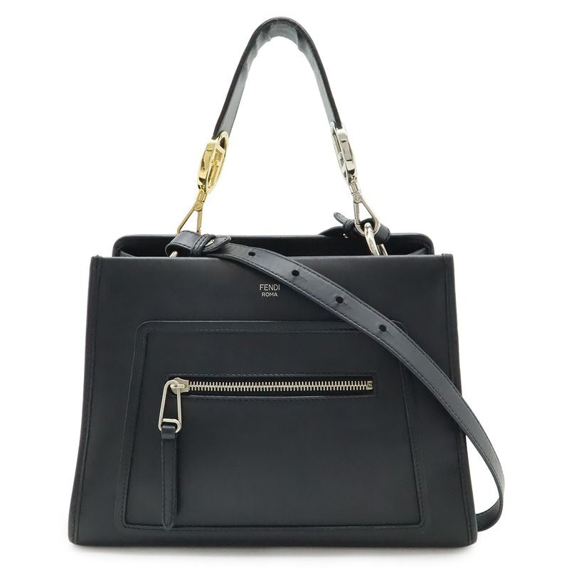 Fendi Runaway Small Shoulder Bag 2-Way Handbag Leather Black Silver Hardware