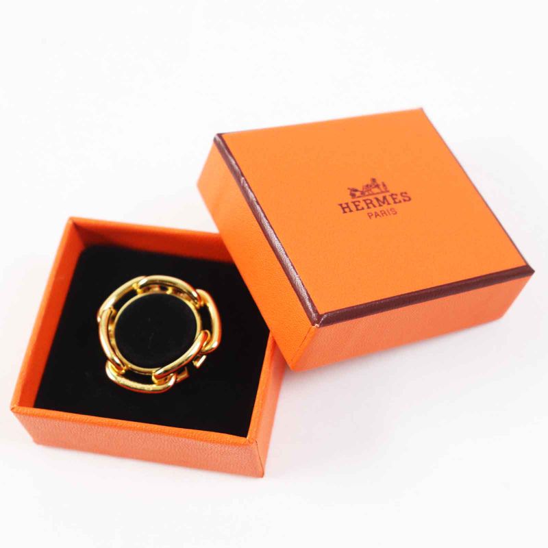 Hermes Lucade Chaine D'ancre Scarf Ring GP Gold With Box Ladies