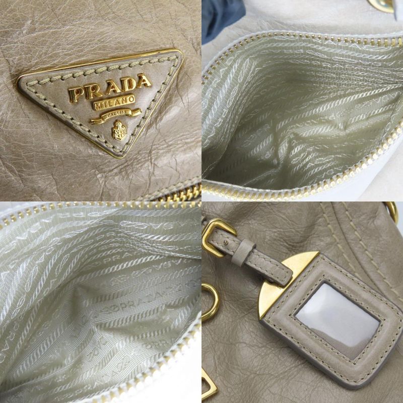 Prada Handbag Bl0678 Triangle Logo Plate Calf Pomice Sand Beige Gold Hardware