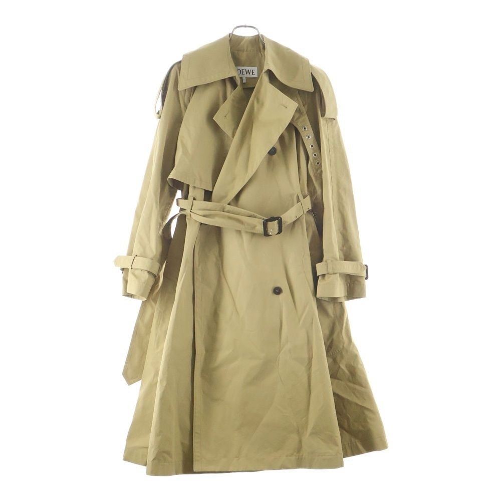Loewe Anagram Logo Leather Patch Trench Long Coat Beige