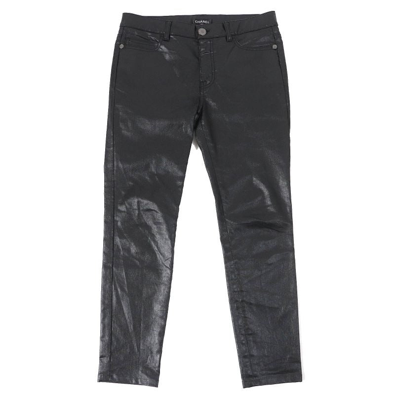 Chanel Coco Mark Button Coated Pants Blackish 40