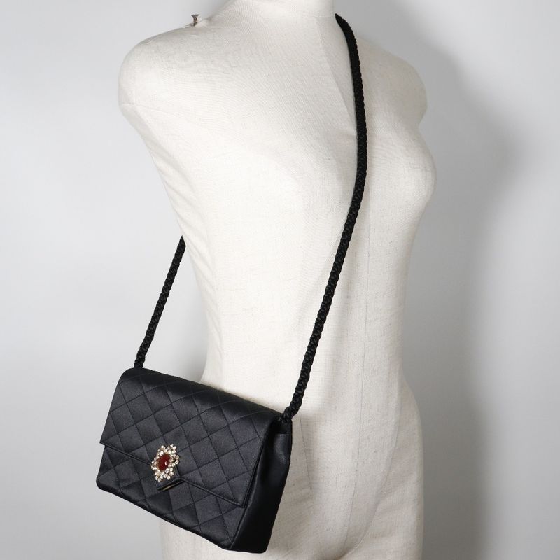 Chanel Matelasse Vintage Satin And Rhinestone Black Women Shoulder Bag
