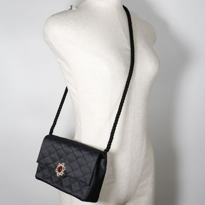 Chanel Matelasse Vintage Satin And Rhinestone Black Women Shoulder Bag