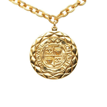 Chanel CC Logo Lion Motif Long Necklace Gold Plated