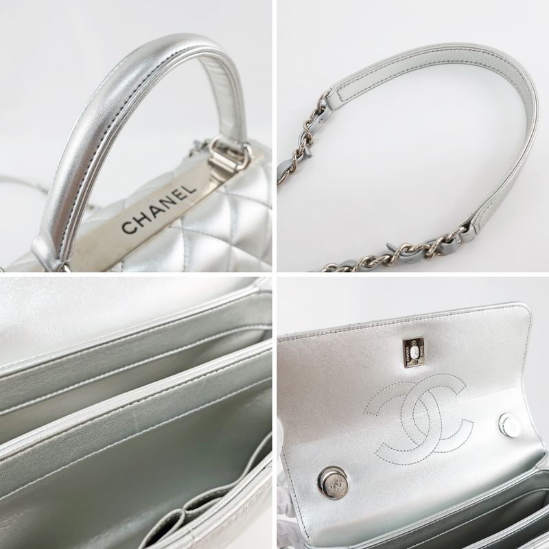 Chanel Trendy CC Top Handle Flap Bag 2WAY Shoulder Bag Silver Color