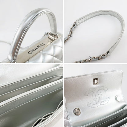 Chanel Trendy CC Top Handle Flap Bag 2WAY Shoulder Bag Silver Color