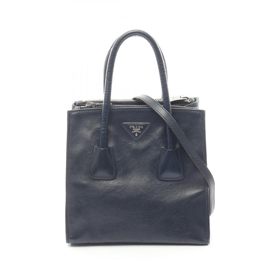 Prada Handbag Navy Leather Triangle Logo 2-Way