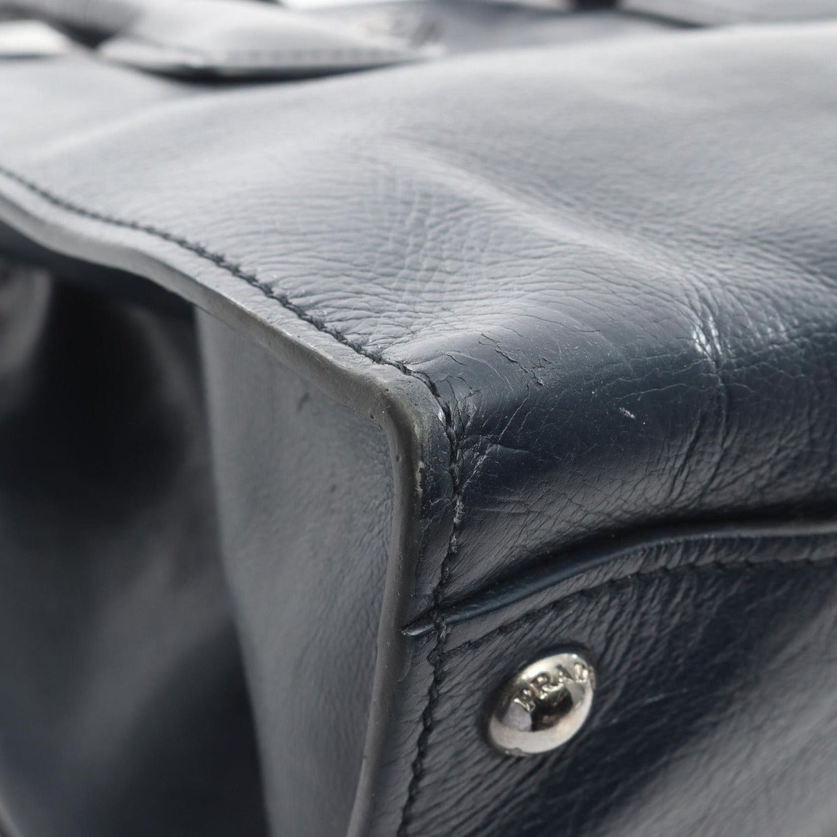Prada Handbag Navy Leather Triangle Logo 2-Way — view 5