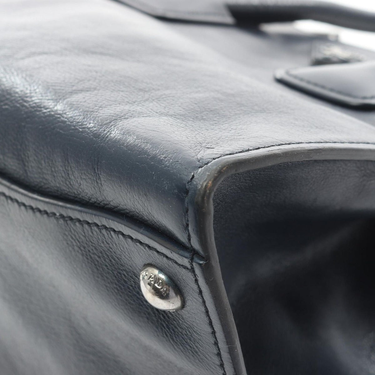 Prada Handbag Navy Leather Triangle Logo 2-Way — view 6