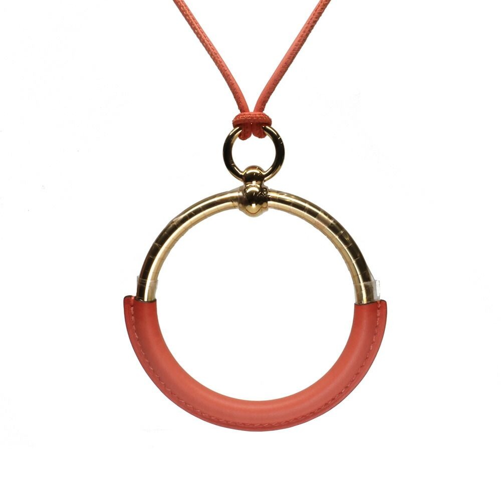 Hermes Long Necklace Loup Grand Coral Leather