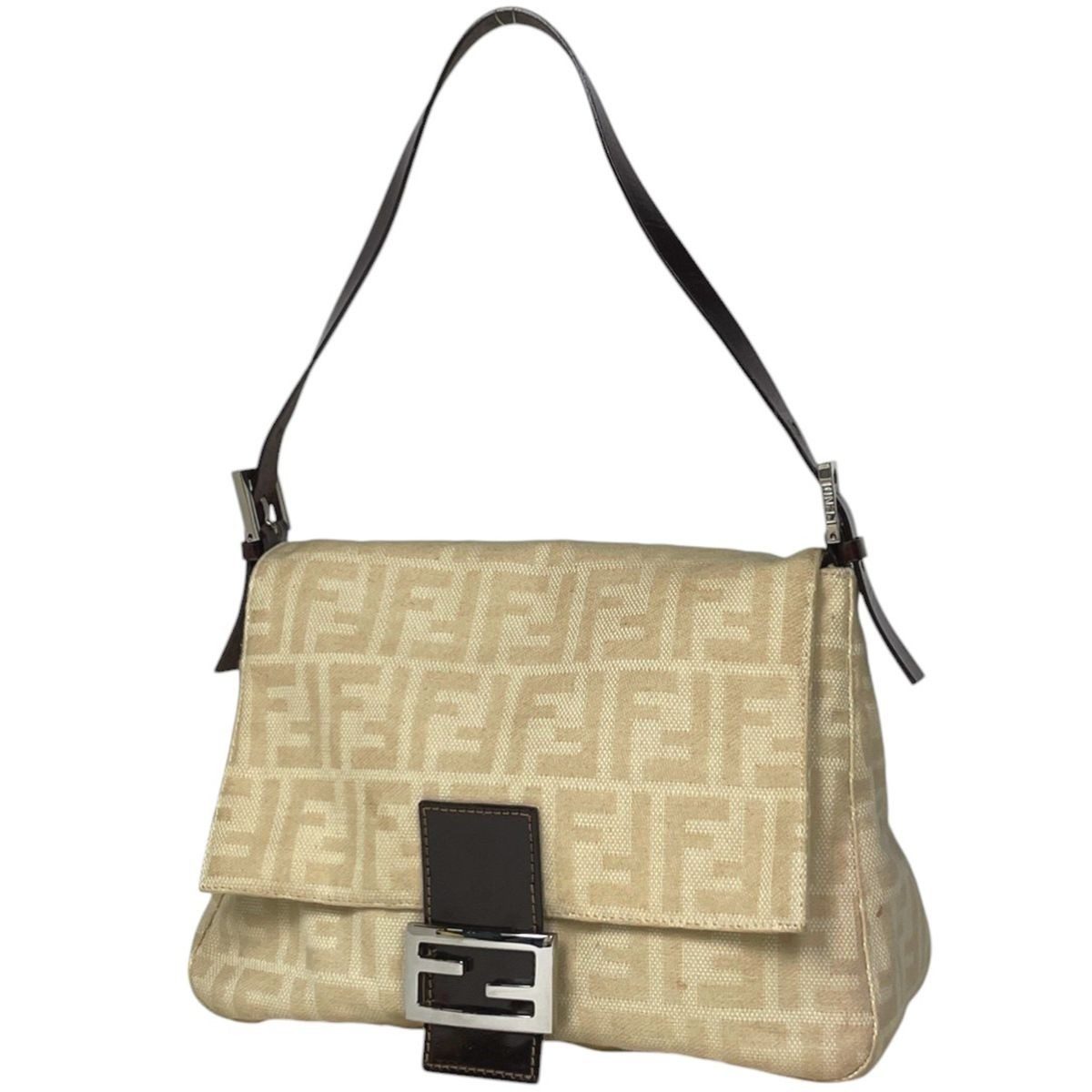 Fendi Zucca Pattern Shoulder Bag Mamma Bucket Canvas Beige