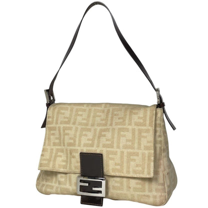 Fendi Zucca Pattern Shoulder Bag Mamma Bucket Canvas Beige