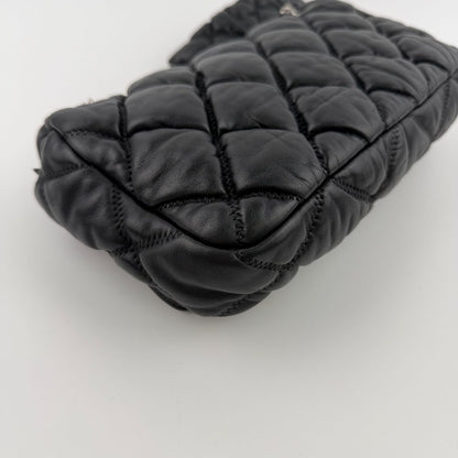 Chanel CC Logo Bubble Quilt Chain Shoulder Bag Black Leather Vintage — view 11