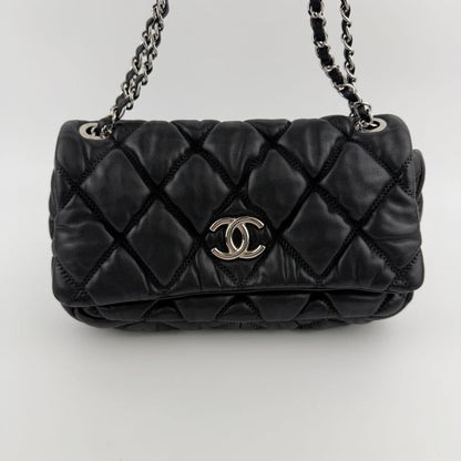 Chanel CC Logo Bubble Quilt Chain Shoulder Bag Black Leather Vintage — view 3