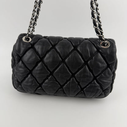 Chanel CC Logo Bubble Quilt Chain Shoulder Bag Black Leather Vintage — view 4