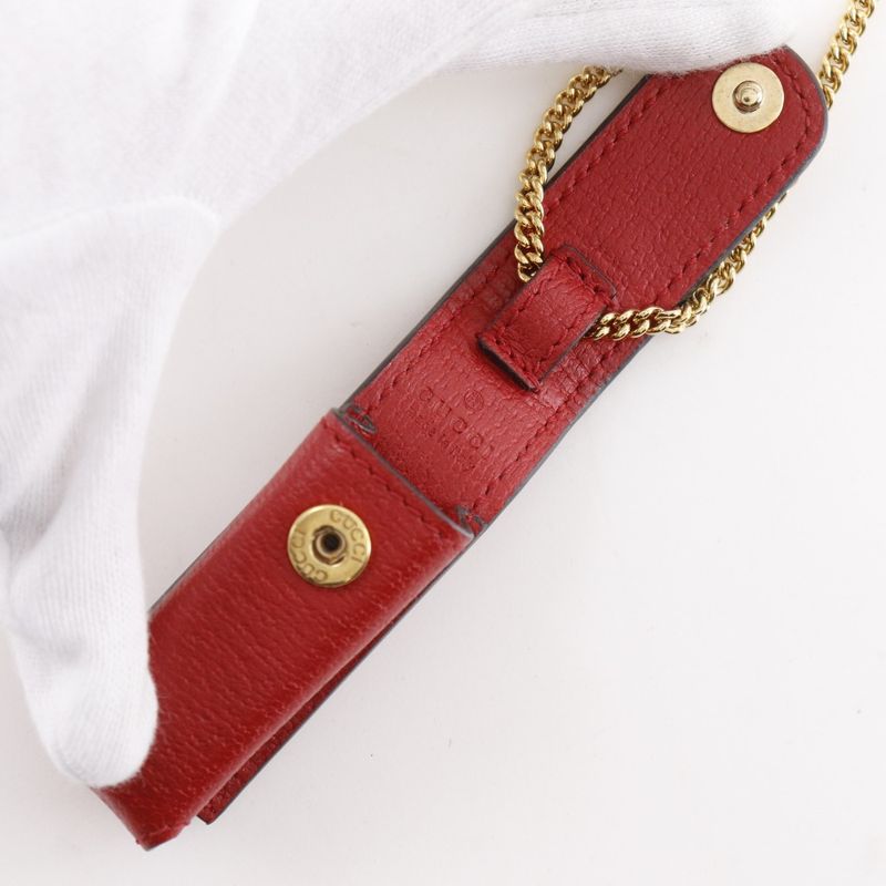 Gucci Lipstick Case Double G Pendant 615998 Calf Red Women's Other Accessories