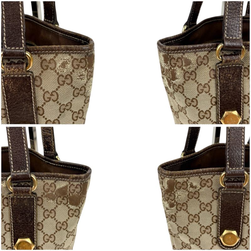 Gucci Mini Tote Handbag Brown GG Canvas Leather Gold Hardware