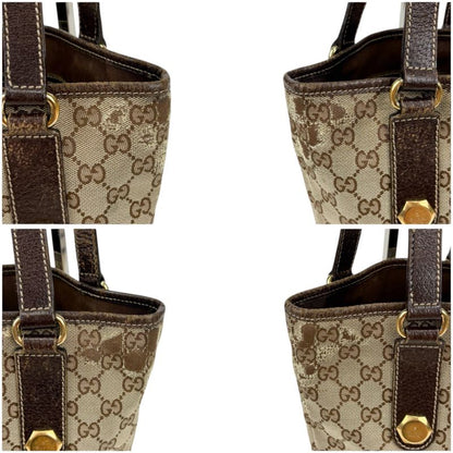 Gucci Mini Tote Handbag Brown GG Canvas Leather Gold Hardware
