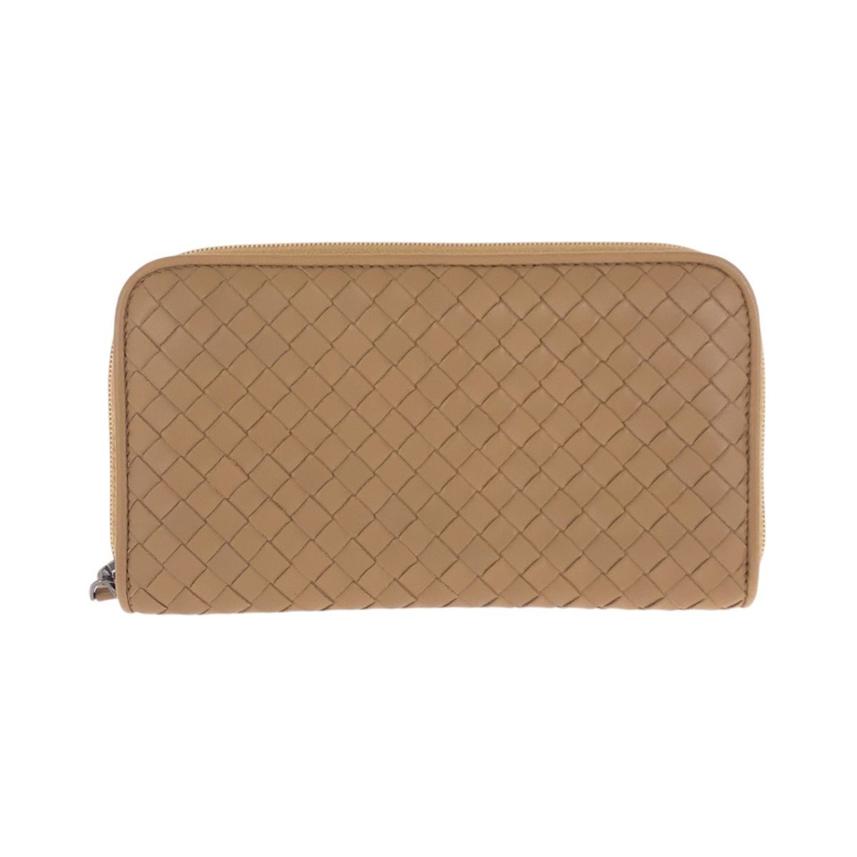 Bottega Veneta Beige Gunmetal Leather Wallet Zip Around