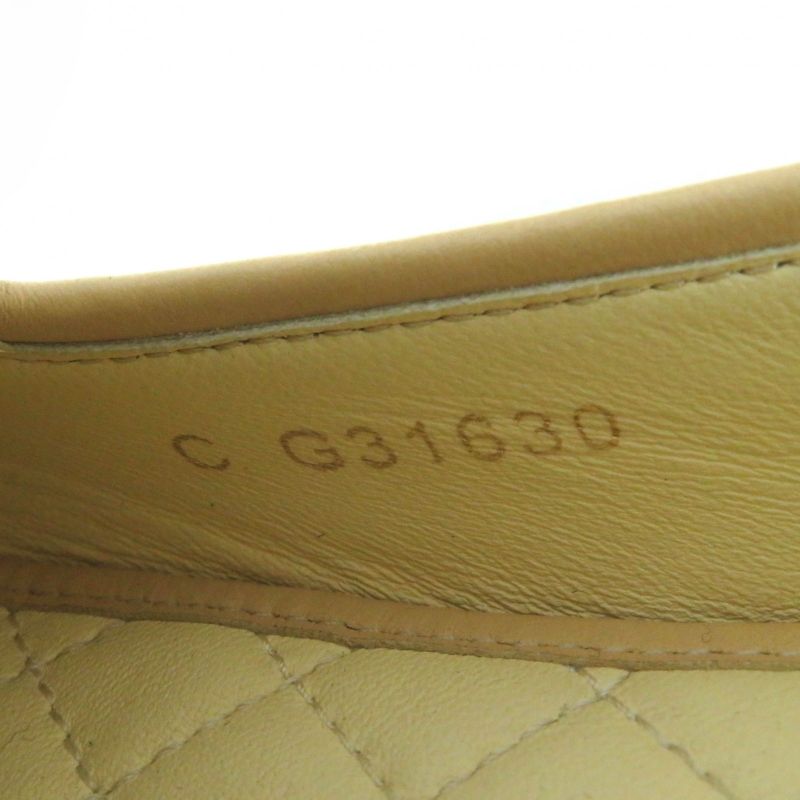 CHANEL 17G G31630 Flat Leather Shoes With Coco Mark Black Beige 34.5 With Box