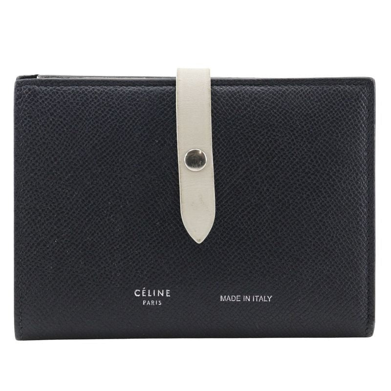 Celine Medium Strap Calf Black Beige Fold Wallet