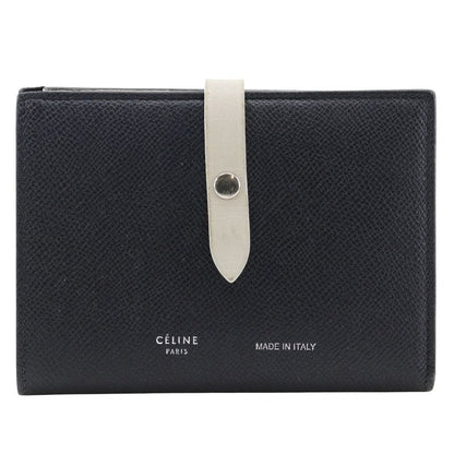 Celine Medium Strap Calf Black Beige Fold Wallet