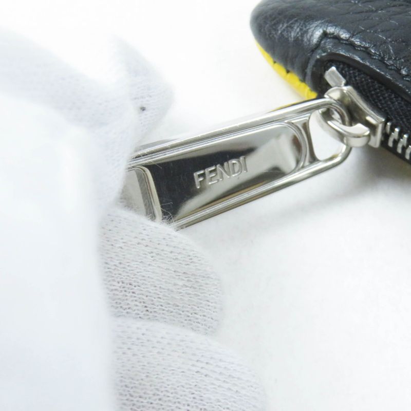 Fendi Bug's Eye Triangle Bicolor Leather Coin Case With Key Ring Yellow Black