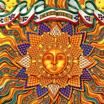 Grade Hermes Scarf Carre 90 Carpe DIEM Enjoy The Day Yellow Sun Moon Stars
