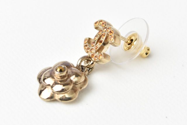 Chanel Earrings Logo CC Coco Mark Camellia Gold Orange