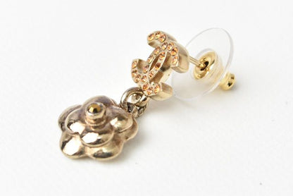Chanel Earrings Logo CC Coco Mark Camellia Gold Orange