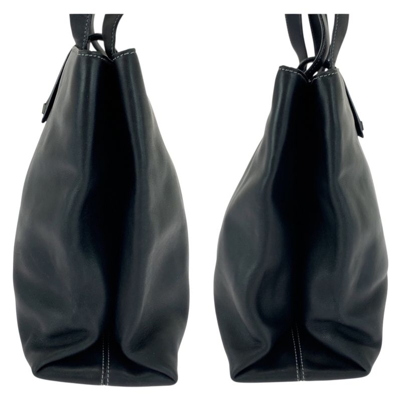 Bvlgari Logo Plate Black Silver Hardware Leather Tote Bag Shoulder Bag Women