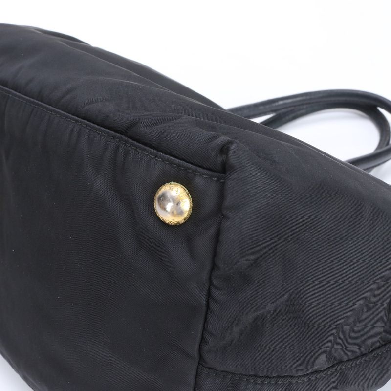 Prada Tessuto Nylon Ribbon Design Leather Tote Bag Shoulder Hand Black Women