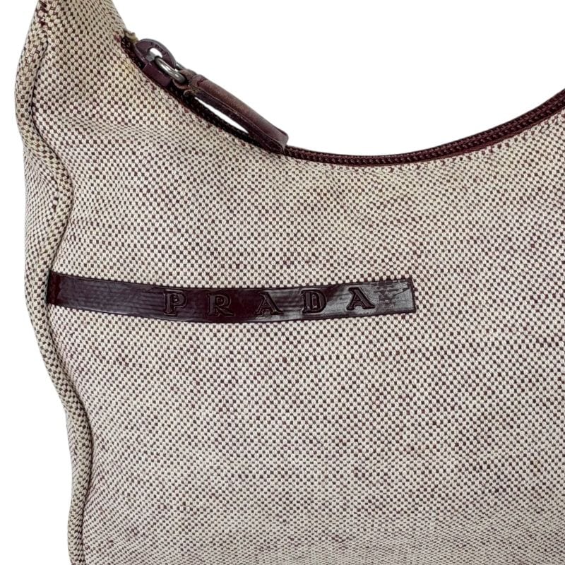 Prada Accessory Pouch Mini Handbag Ivory Wine Red Canvas