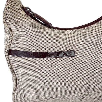 Prada Accessory Pouch Mini Handbag Ivory Wine Red Canvas