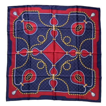 Cartier Scarf Silk Chain Logo Navy Red