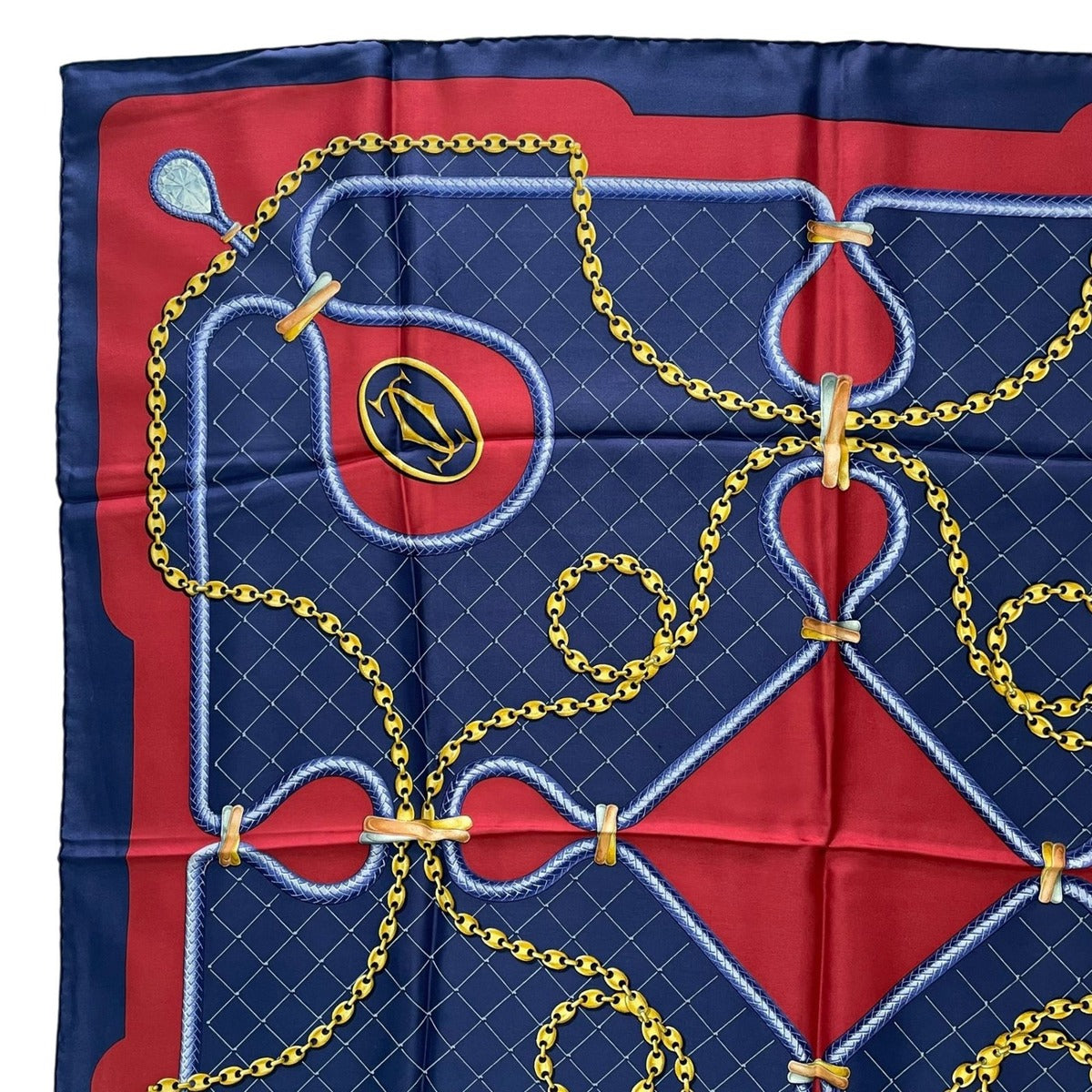 Cartier Scarf Silk Chain Logo Navy Red — view 2