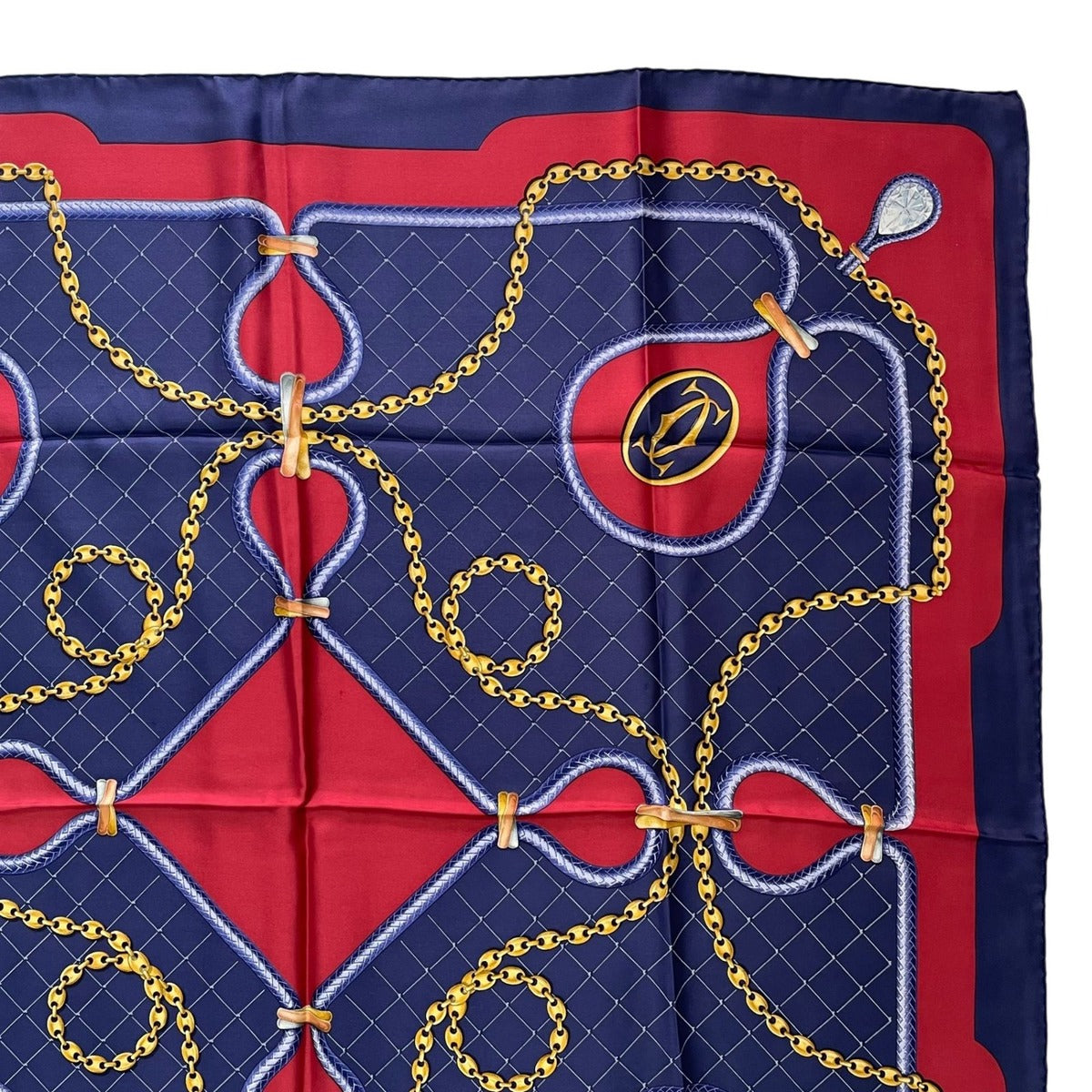 Cartier Scarf Silk Chain Logo Navy Red — view 3