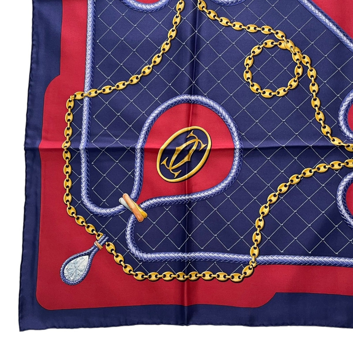 Cartier Scarf Silk Chain Logo Navy Red — view 4