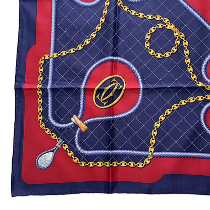 Cartier Scarf Silk Chain Logo Navy Red — view 4
