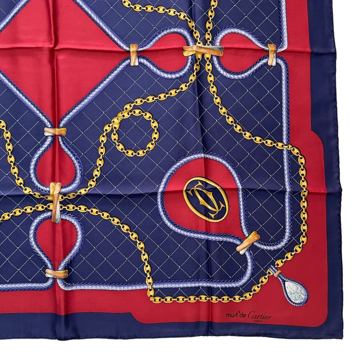 Cartier Scarf Silk Chain Logo Navy Red — view 5