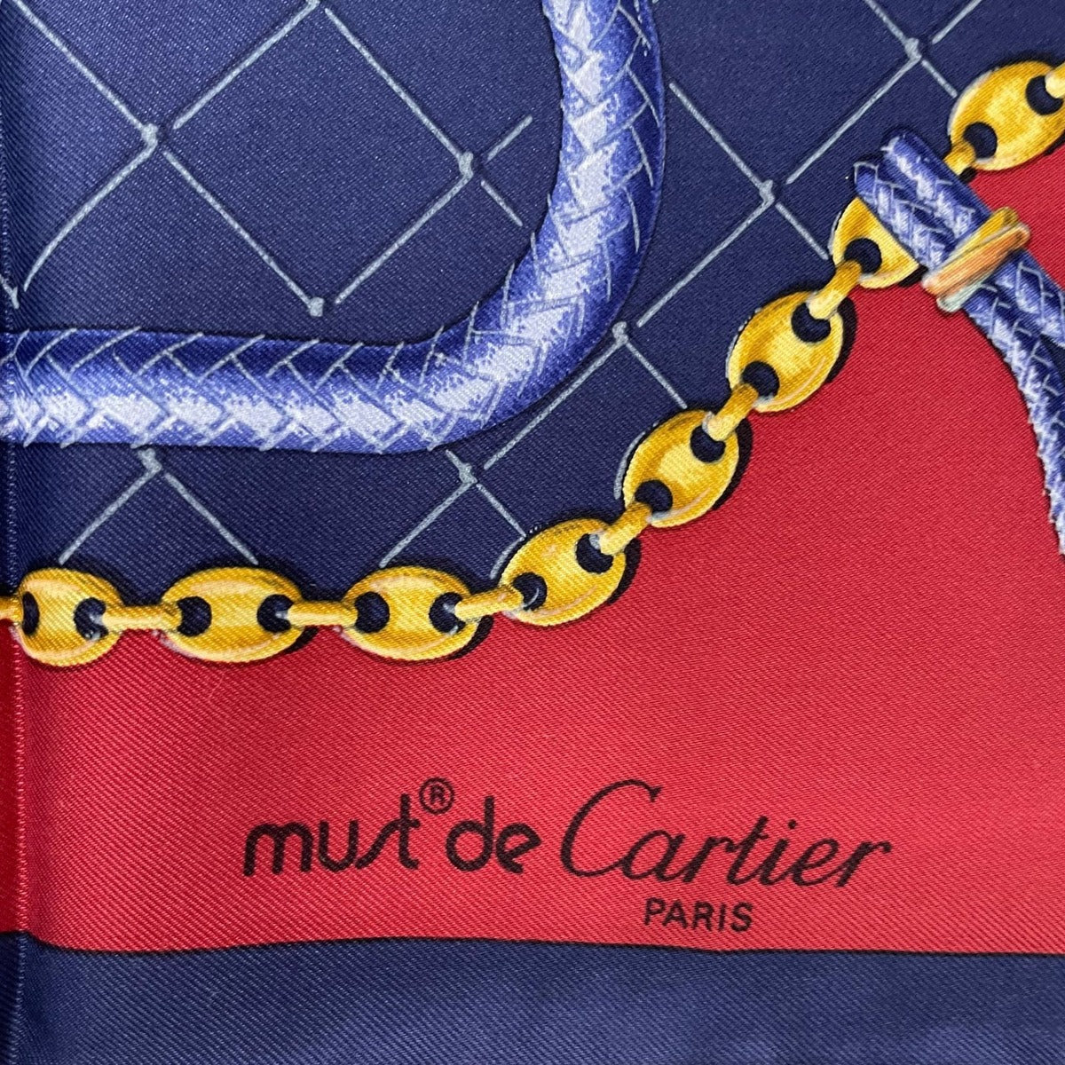 Cartier Scarf Silk Chain Logo Navy Red — view 6