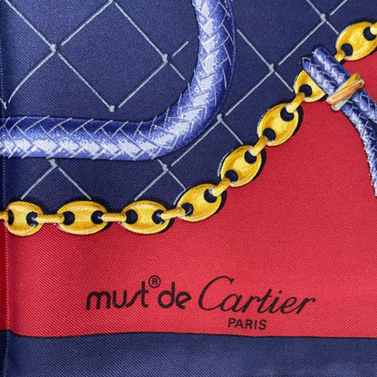 Cartier Scarf Silk Chain Logo Navy Red — view 6