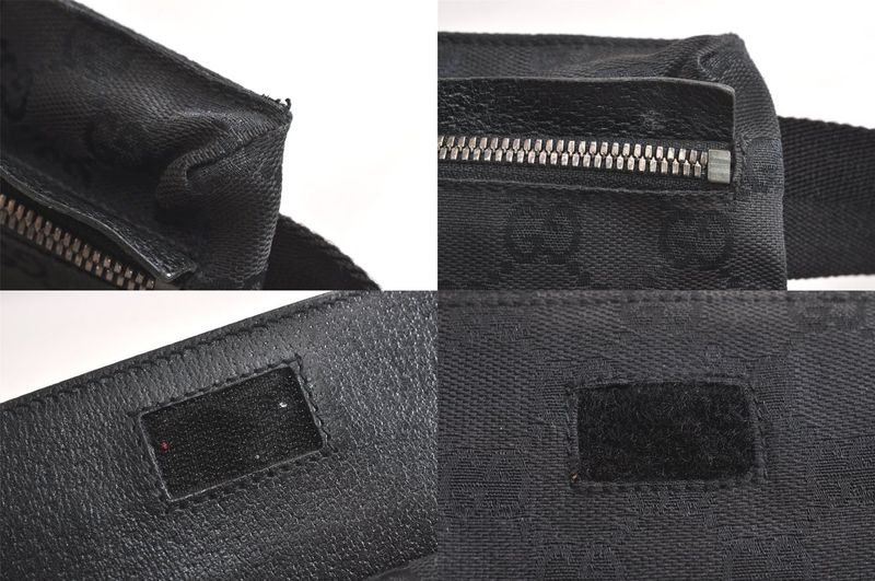 Gucci Vintage Waist Body Bag Wallet GG Canvas Leather 28566 Black 3064n