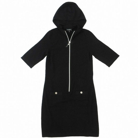 Chanel Half Zip Cashmere Blend Dress Coco Logo Button Black Size